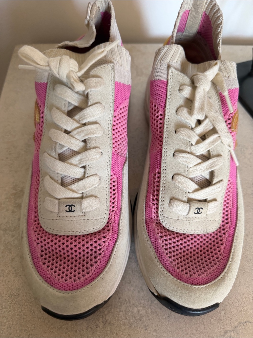 Chanel Pink and Cream Knit Sneaker